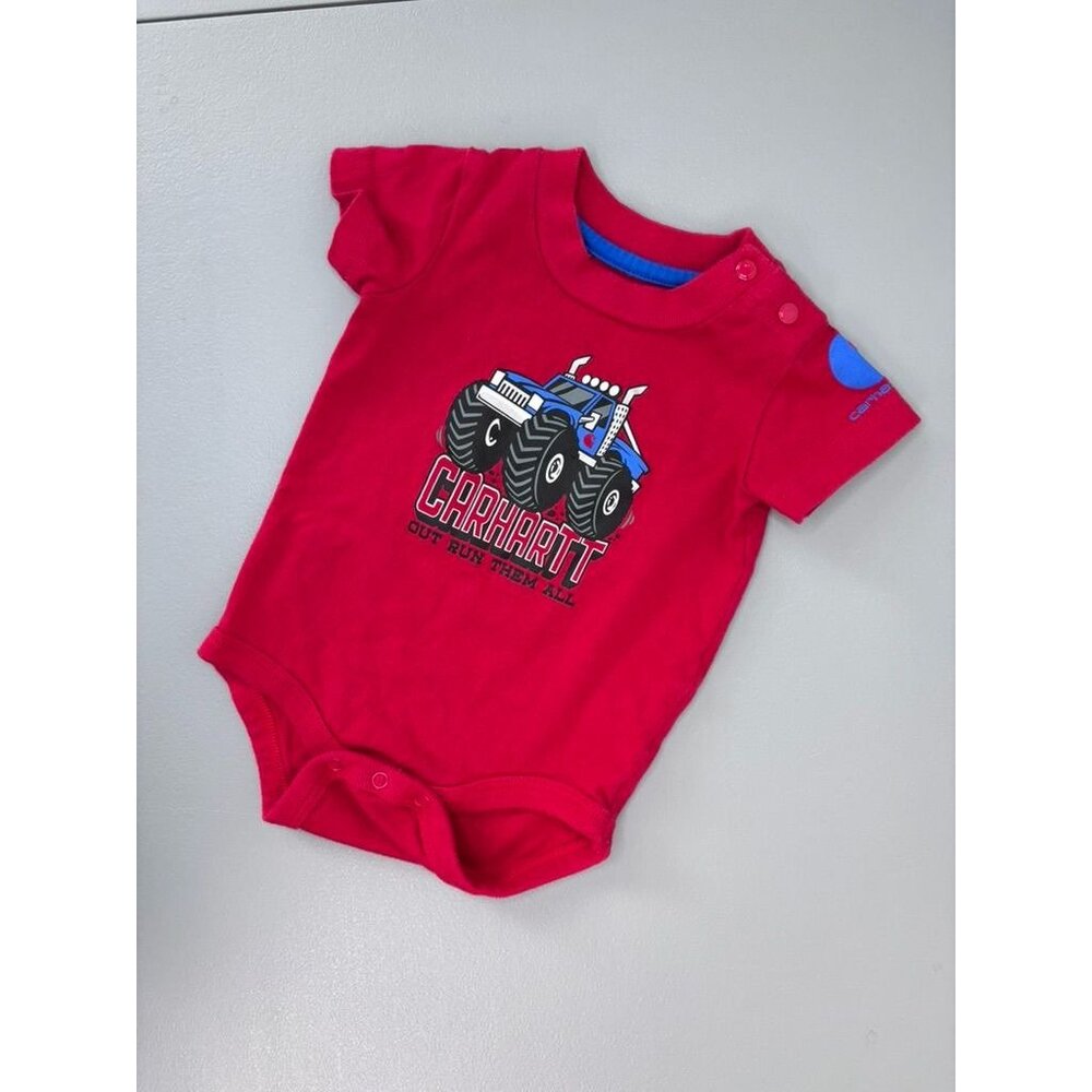 Carhartt baby boy 3 months red‎ monster truck short sleeve bodysuit